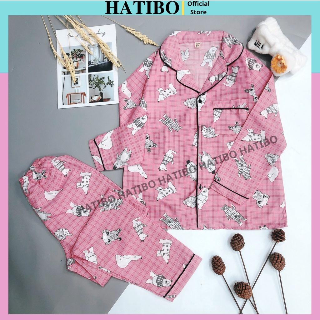 Đồ ngủ pijama nữ dáng dài tay chất kate thái cao cấp, Bộ quần áo mặc nhà pyjama- pizama HATIBO