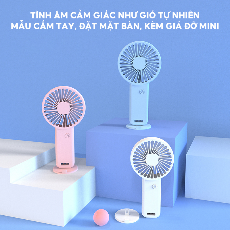 Quạt Tích Điện Mini Cầm Tay Kèm Giá Đỡ Điện Thoại Dung Lượng Pin 800mah