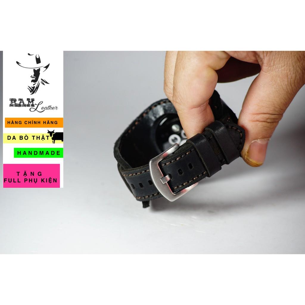 Dây đồng hồ da bò handmade - RAM black + b2