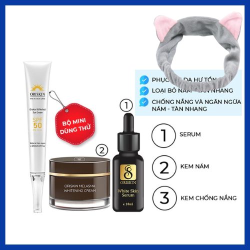 Combo Chăm Sóc Da Nám Gồm Kem Nám ORISKIN MELASMA WHITENING CREAM, Serum WHITE SKIN mini và Kem chống nắng ORISKIN UV PERFECT SUN CREAM, Tặng Băng Đô Thời Trang Màu Ngẫu Nhiên