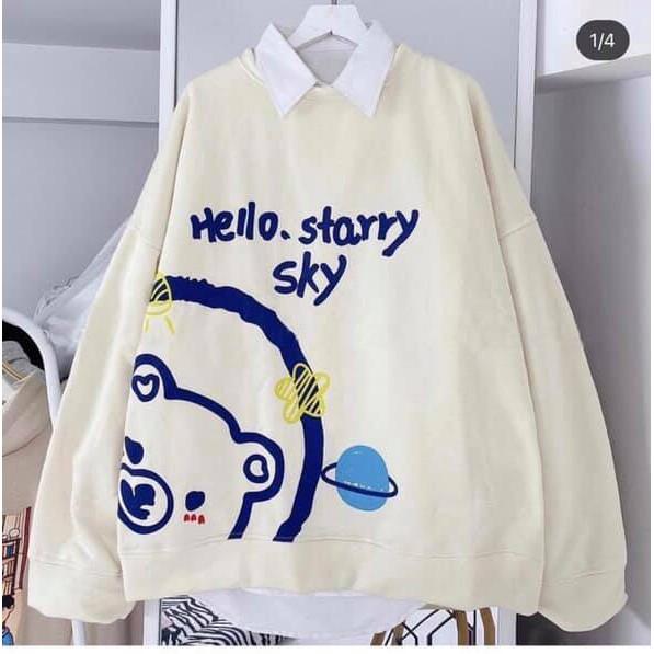 Áo Sweater Nỉ Hello Chất Nỉ Cotton( Áo Nỉ in Hình Gấu dễ thương
