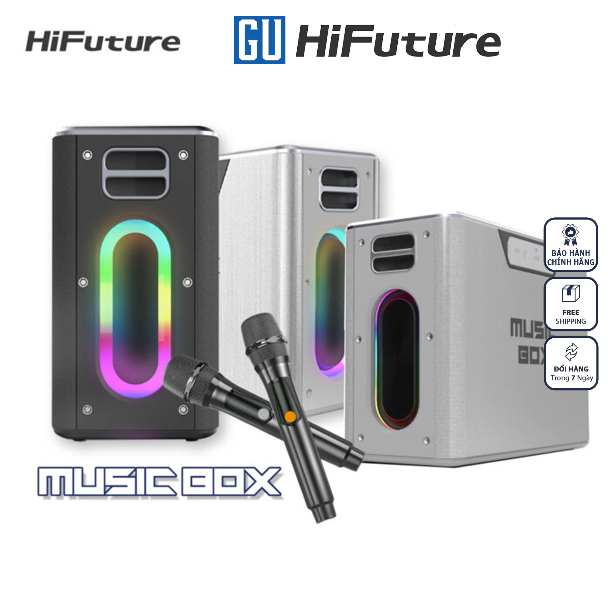 Loa Karaoke Di Động HiFuture MusicBox 100w (Kèm 2 Micro Wireless Hàng Chính Hãng