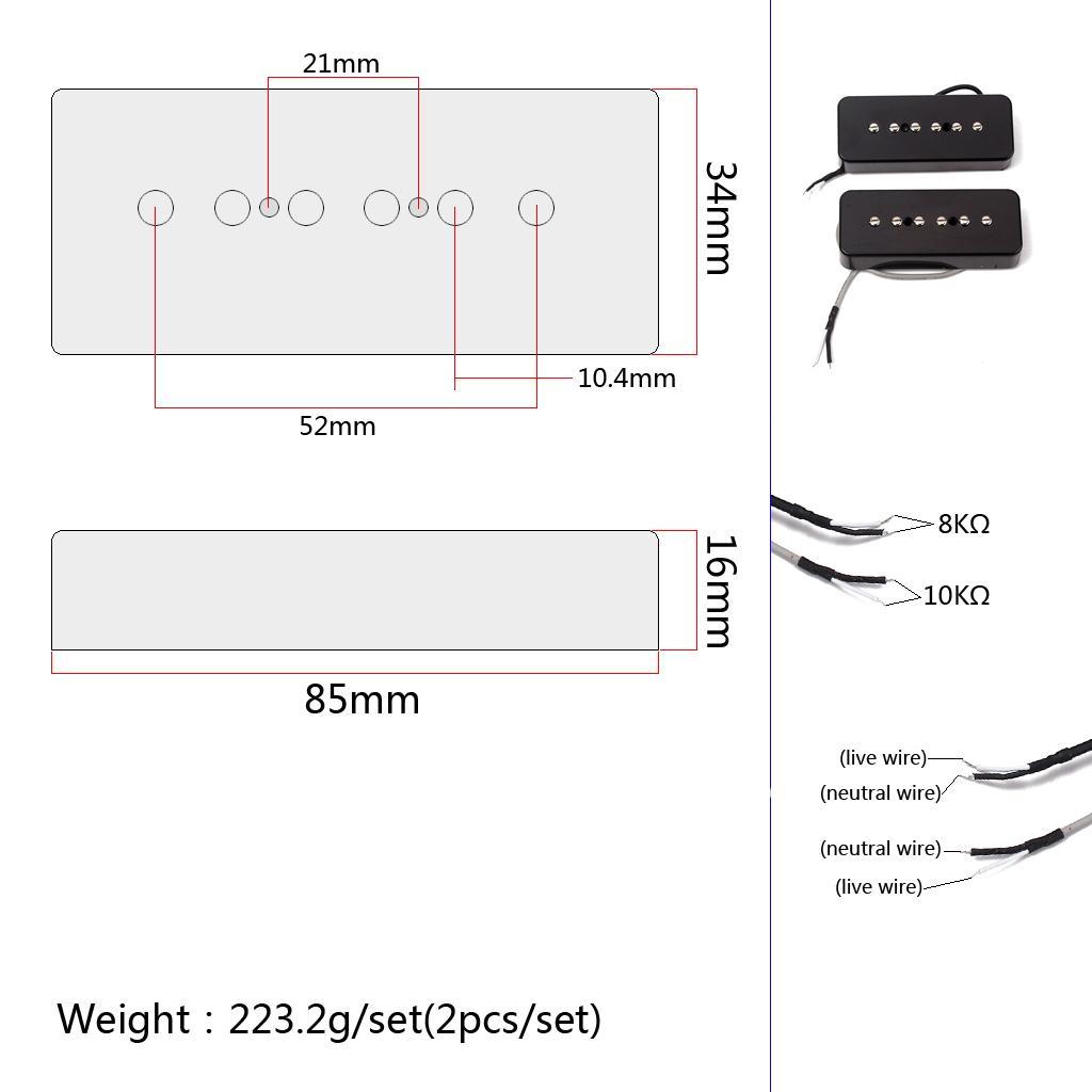 2Pcs Bar Humbucker Pickup Set 50/52mm Hole for Guitar P90 Parts