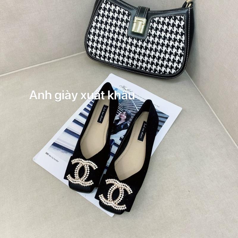 GB47 - Giày bệt mũi vuông da lì nơ đá chữ X đế mềm, dẻo
