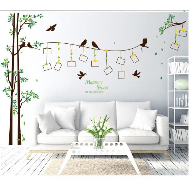 Decal trang trí tường - Thân Cây mỏng Khung Hình lá vàng
