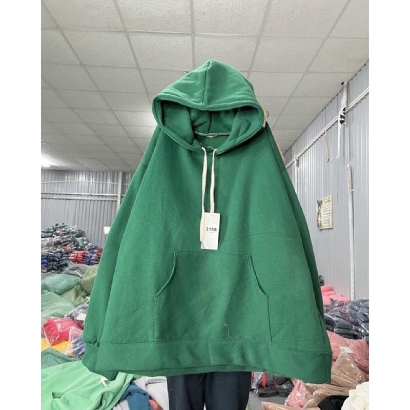 Áo hoodie nỉ trơn form rộng mũ hai lớp