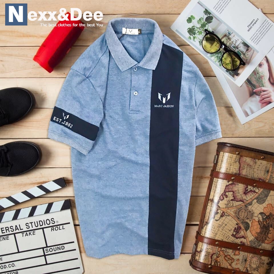 Áo thun polo nam sọc ngang có cổ bẻ vải cá sấu cao cấp trung niên ND09