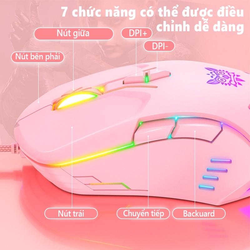 Chuột chơi game có dây ONIKUMA CW902 màu hồng với đèn RGB [Hàng chính hãng]