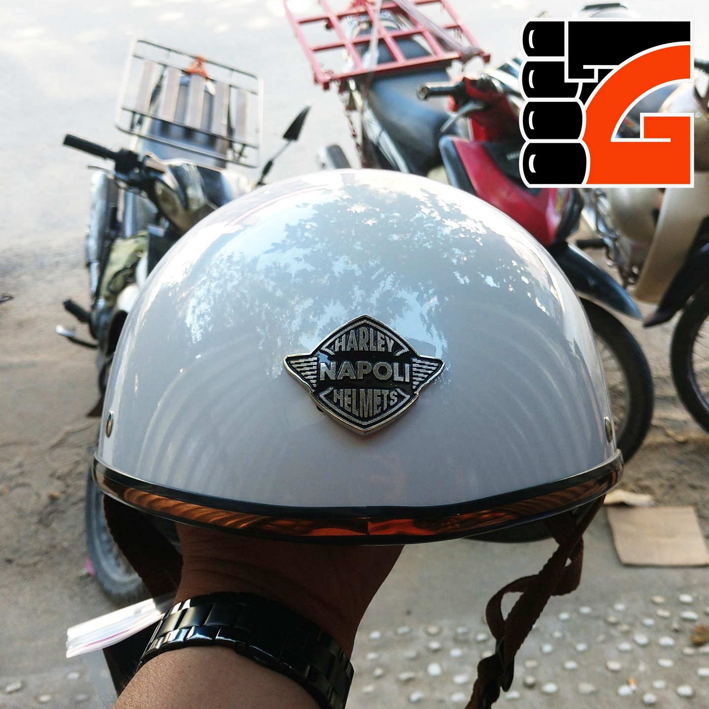 Mũ Bảo Hiểm ½ Đầu NAPOLI GANGSTER - Màu Trắng bóng Free Size  - BẢO HÀNH 12 THÁNG