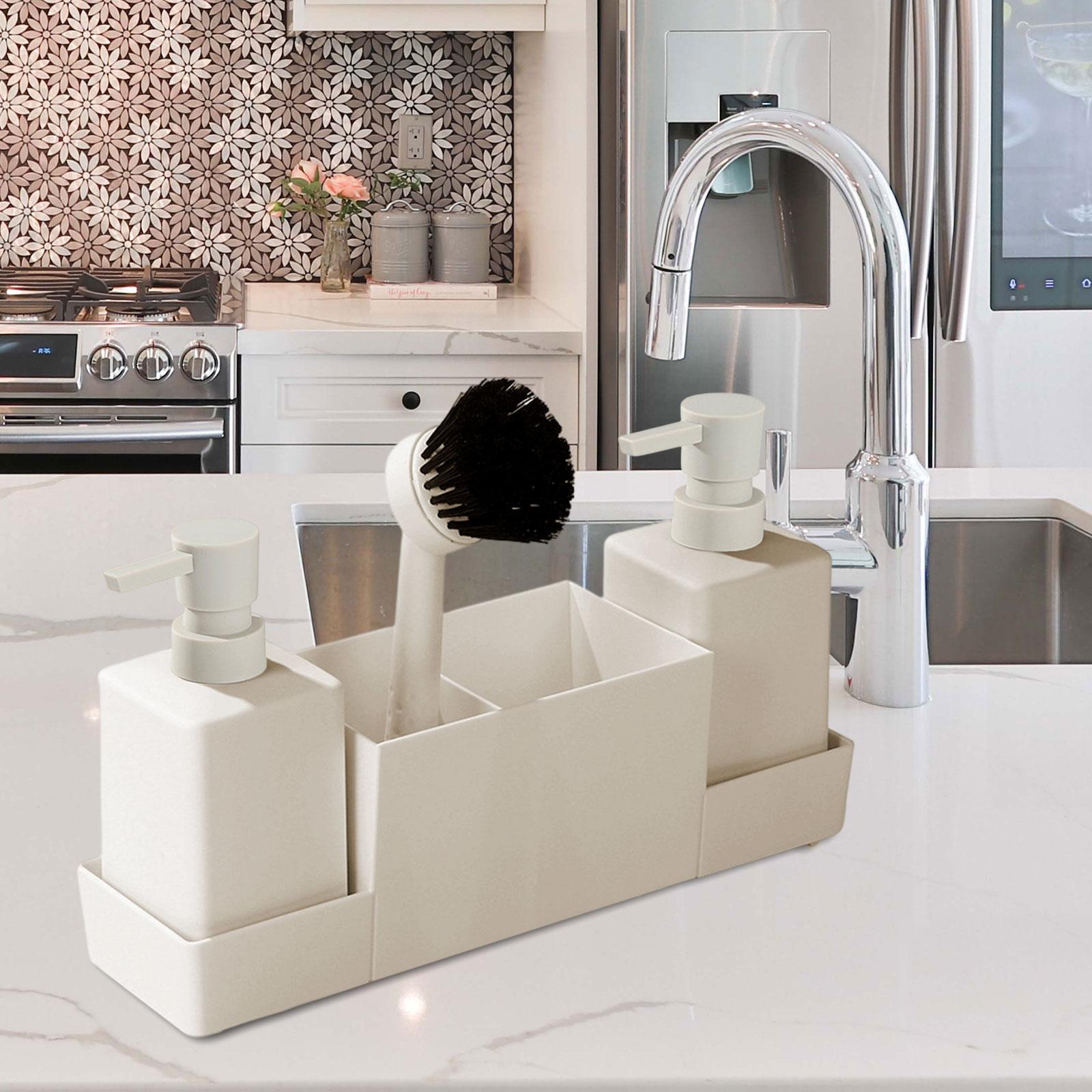 4x Kitchen Soap Dispenser with Sponge Holder Non Slip for Bathroom Home Sink
