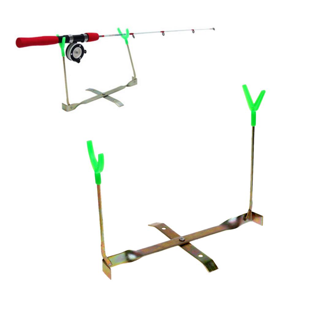 Outdoor Ice Fishing Rod Dual-Holder Rack 360 Rotation Y Shape Pole Stand