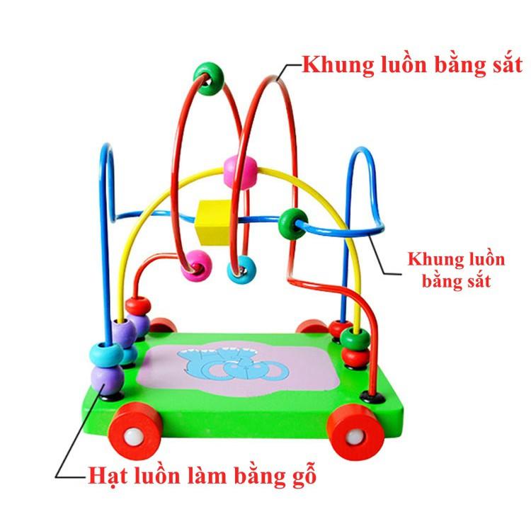 Xe Kéo Luồn Hạt  Bằng Gỗ Giúp Bé Phát Triển Tư Duy