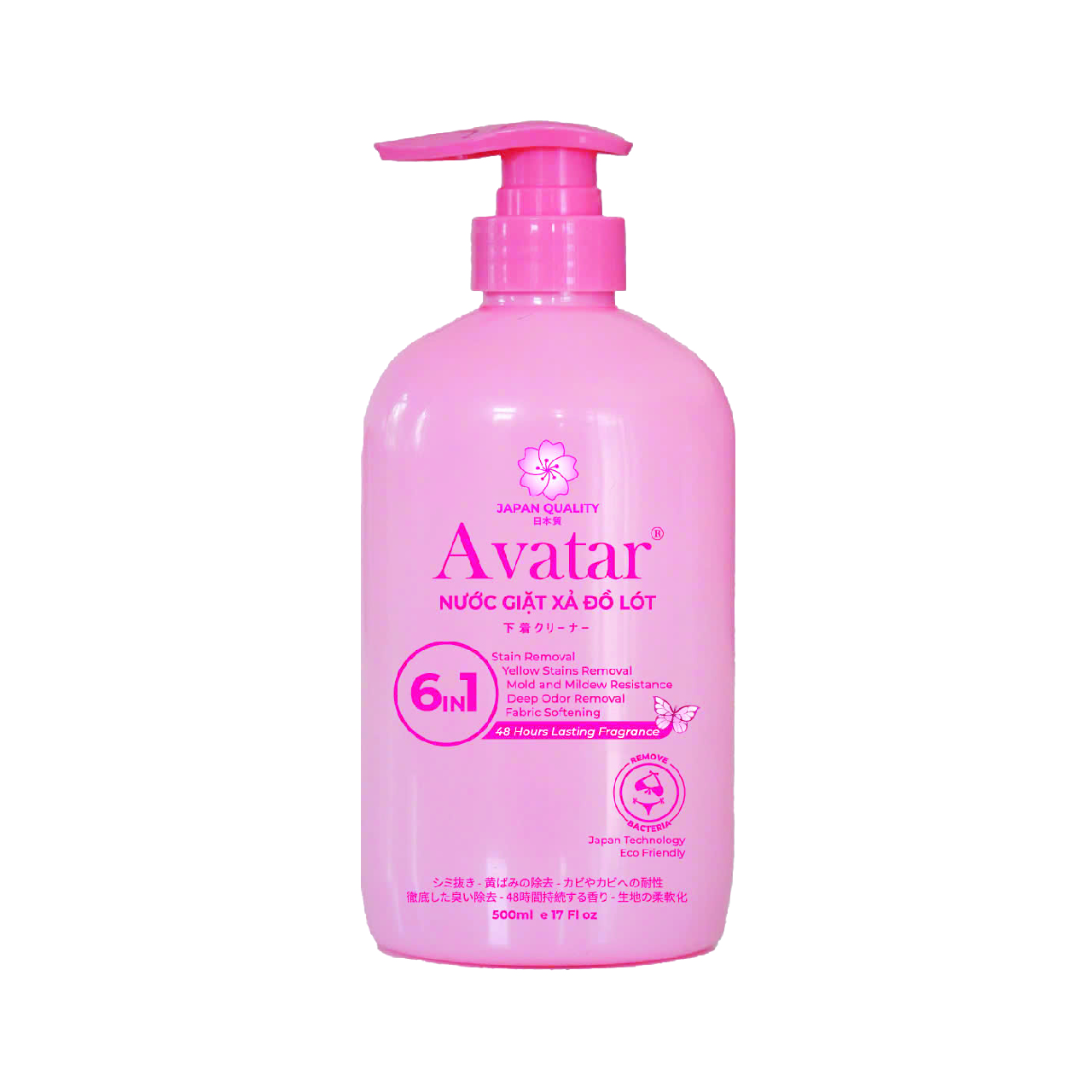 Nước giặt đồ lót AVATAR lưu hương 48 hours 6 in1 (Chai 500ML) - Hương Anh Đào Ngọt Ngào