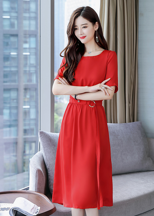 Đầm Xòe Rút Eo Kèm Khoen