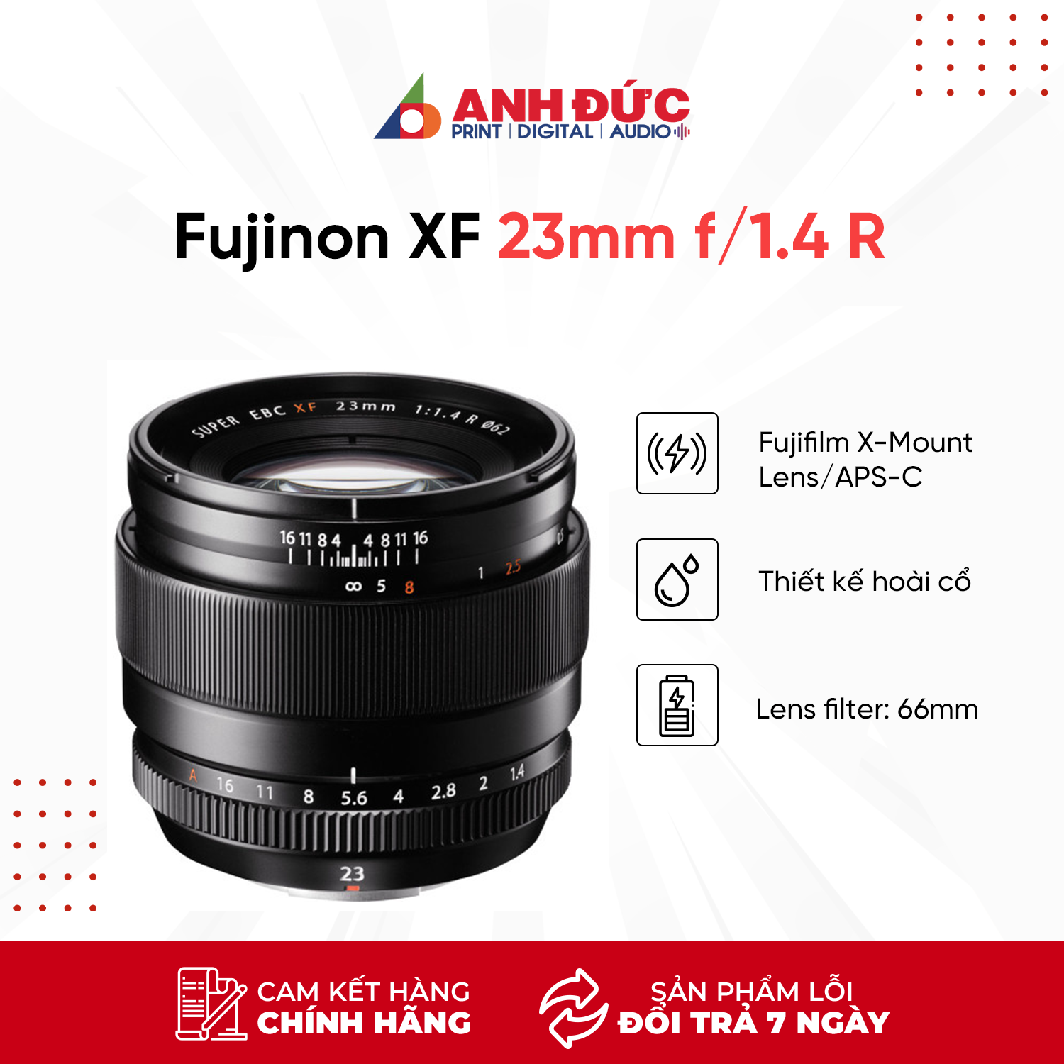 Ống kính Fujifilm (Fujinon) XF 23mm f/1.4 R LM WR Newseal - Hàng Chính Hãng