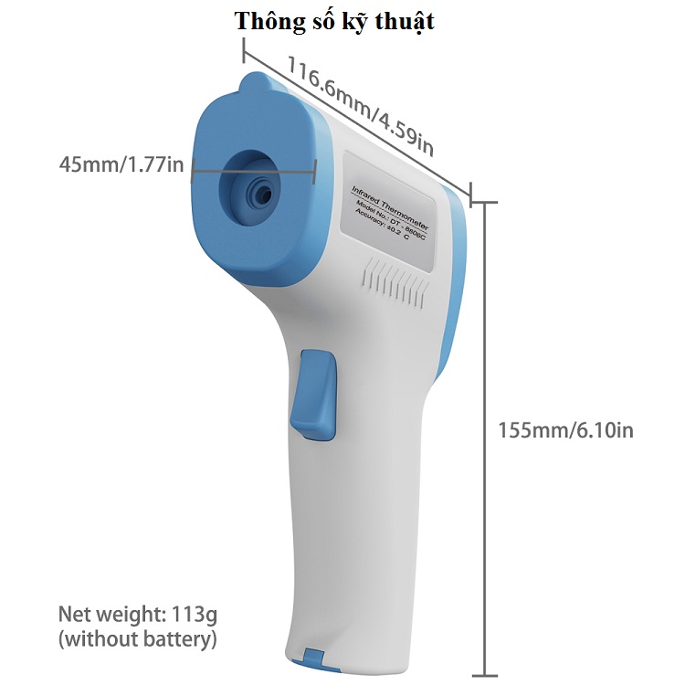 Thiết bị đo nhiệt độ hồng ngoại đo trán không tiếp xúc DT8806C  ( Tặng kèm pin  )