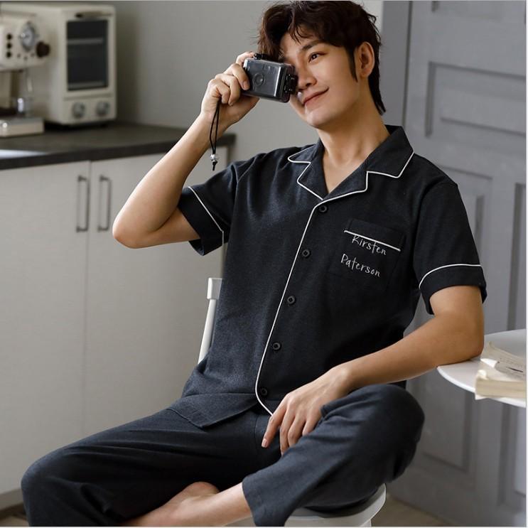 Pijama nam cộc tay-Đồ bộ nam bộ hè chất vải COTTON 100% dày dặn, thông thoáng