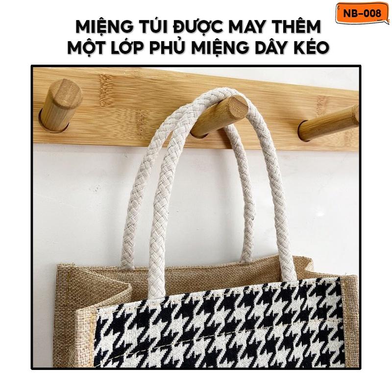 Túi Cói Đi Biển Có Quai Xách Phong Cách Vương Giả Nữ Tính Hoạ Tiết Caro Nhiều Màu Size 21x21cm NB-008