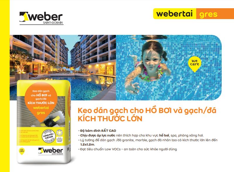 Keo dán gạch Webertai gres cho HỒ BƠI và gạch/đá KÍCH THƯỚC LỚN