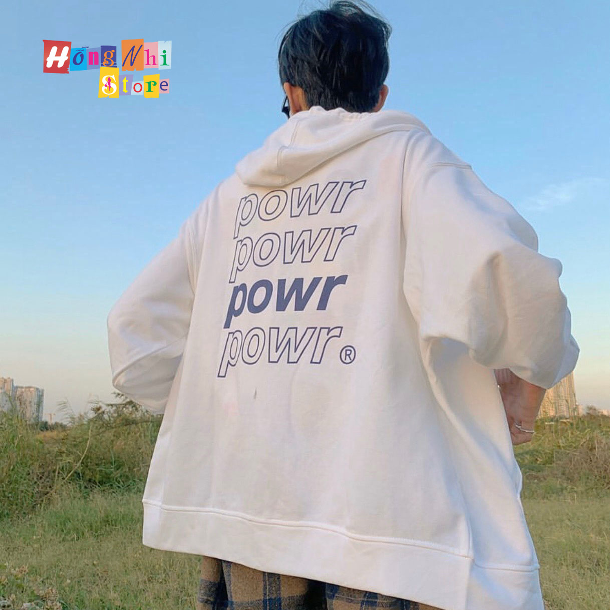 Áo Khoác Hoodie Zip In Hình POWR Oversize Ulzzang Unisex Dáng Rộng - MM