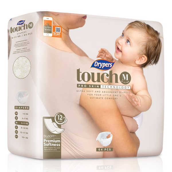 Tã dán trẻ em Drypers Touch M 64 miếng (6 - 11kg)