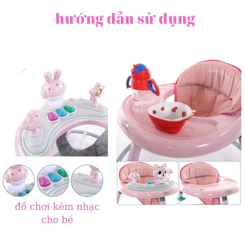 Xe tròn tập đi cho bé baby walk - xe dụng cụ tập đi có cán đẩy điều chỉnh cao thấp có nhạc,đèn