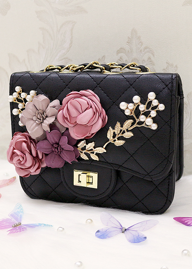 Túi da đính hoa vải BERI