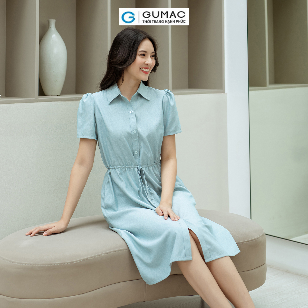 Đầm suông rút dây eo GUMAC DD08026