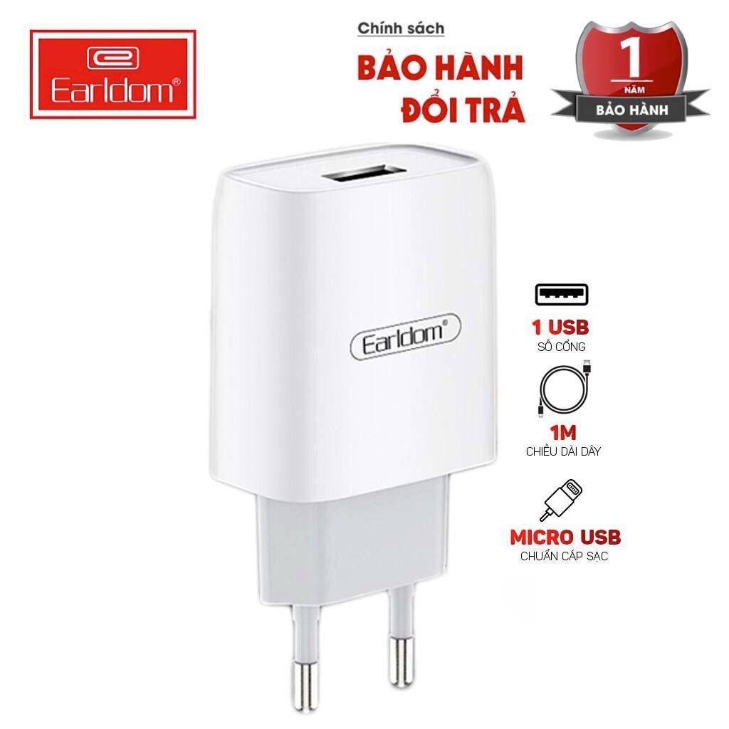 Bộ sạc cáp nhanh Earldom ES197 Chính Hãng 1 ổ cắm USB dành cho Iphone Samsung Ipad