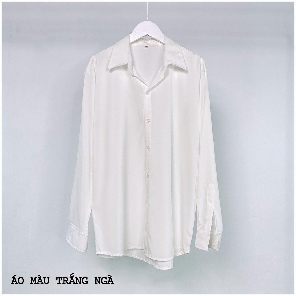 Áo sơ mi nam nữ dài tay Unisex Basic TRƠN Form rộng màu trắng và đen Chất cotton lụa mịn mát Bigsize,Áo sơ mi unisex SM1