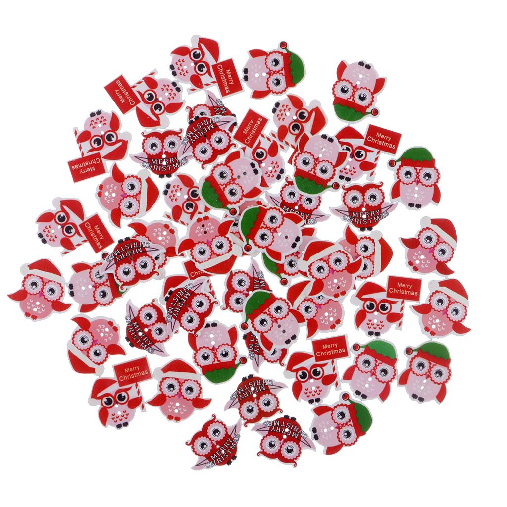 50 Bộ Giáng Sinh Vui Cú Nút Gỗ Cho Diy May Quần Áo Trang Trí Trẻ Em Hàng Thủ Công