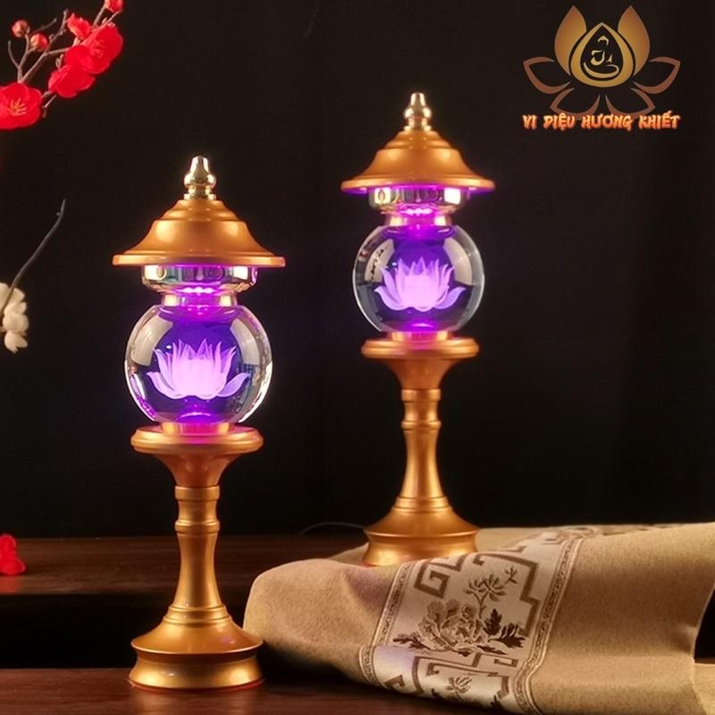 CẶP 2 CÂY ĐÈN LED HOA SEN PHA LÊ THỜ CÚNG TRANG TRÍ