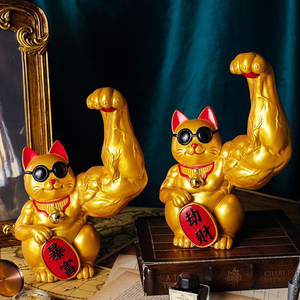 Resin Big Arm Lucky Cat Figurine Shop Welcome Cat Money  1