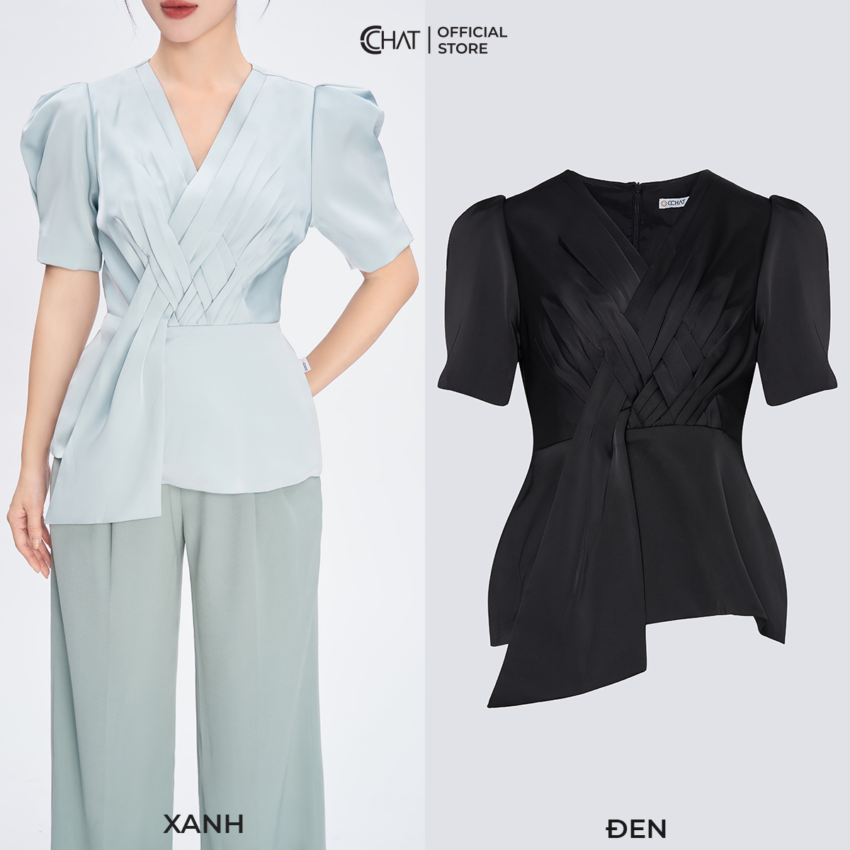 Áo Kiểu Nữ Dáng Peplum Vạt Chồng Đan Eo Chất Lụa Cao Cấp Mềm Mịn 53ANL2001OT
