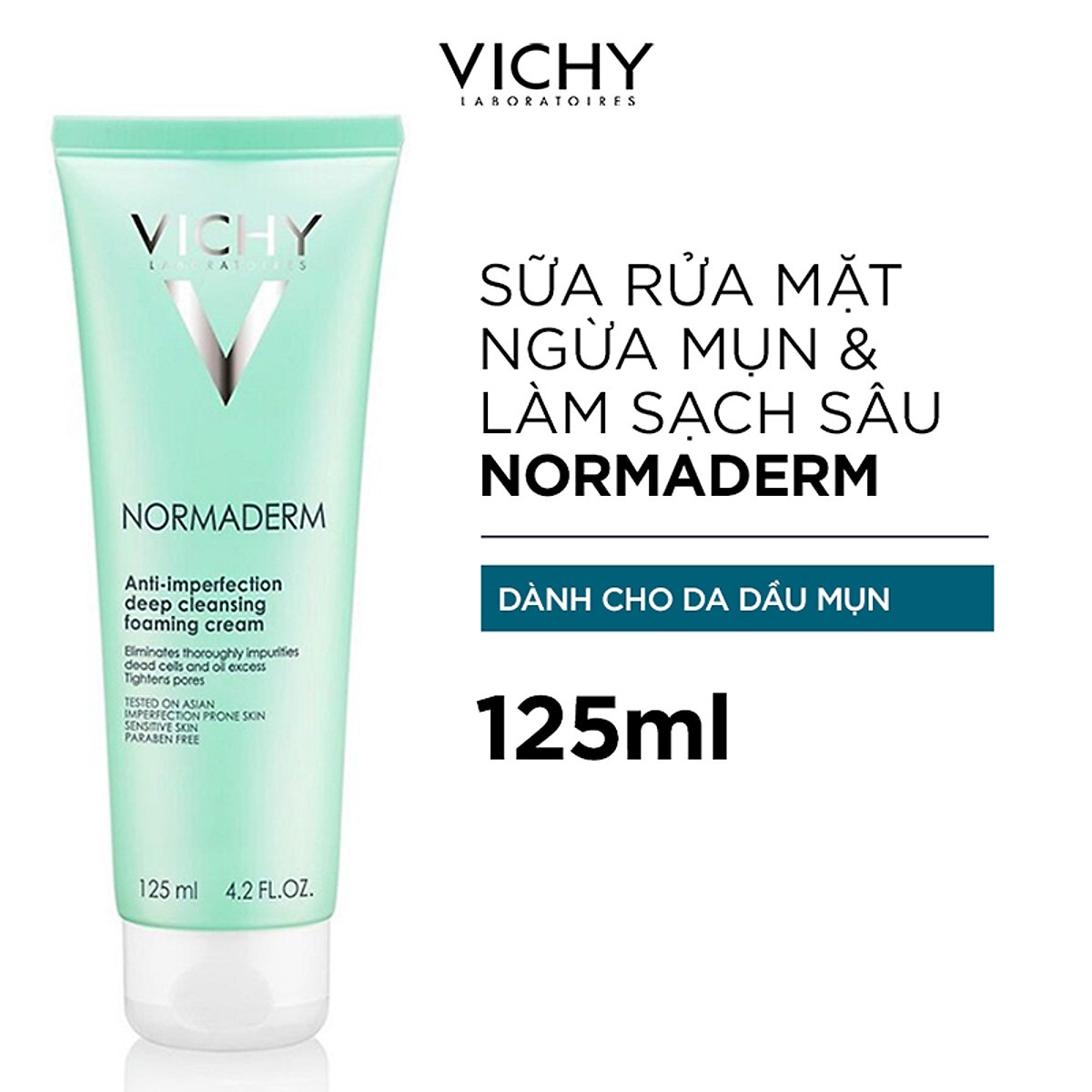 Sữa Rửa Mặt Tạo Bọt Ngăn Ngừa Mụn Và Se Khít Lỗ Chân Lông VICHY Normaderm Anti-perfection Deep Cleansing Foaming Cream (125ml) - TẶNG MÓC KHÓA