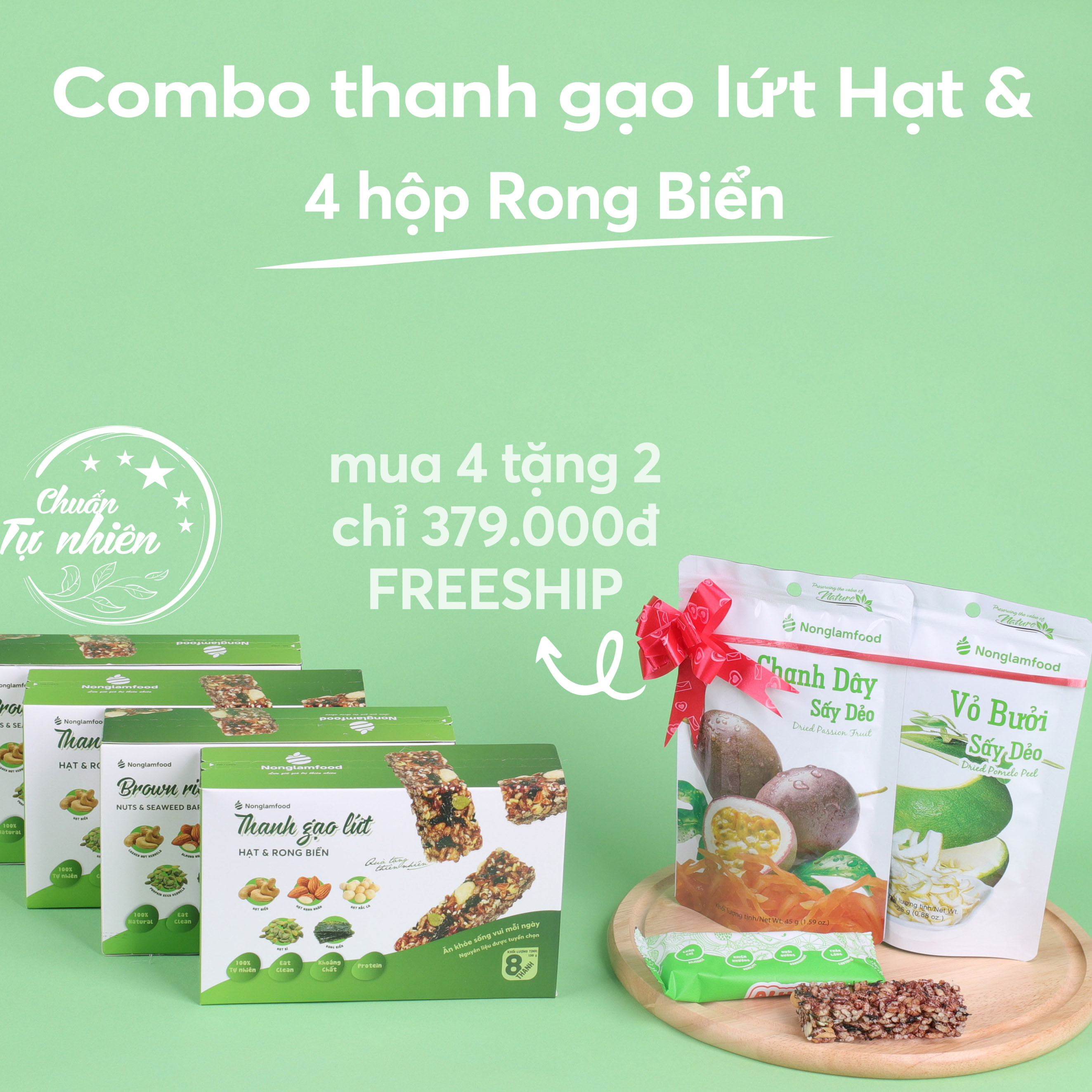 [THUẦN CHAY]Thanh gạo lứt Hạt &amp; Rong Biển Nonglamfood hộp 8 thanh 136g | Chay mặn đều dùng được | Hỗ trợ ăn kiêng giảm cân | Bữa ăn dinh dưỡng thay thế lành mạnh