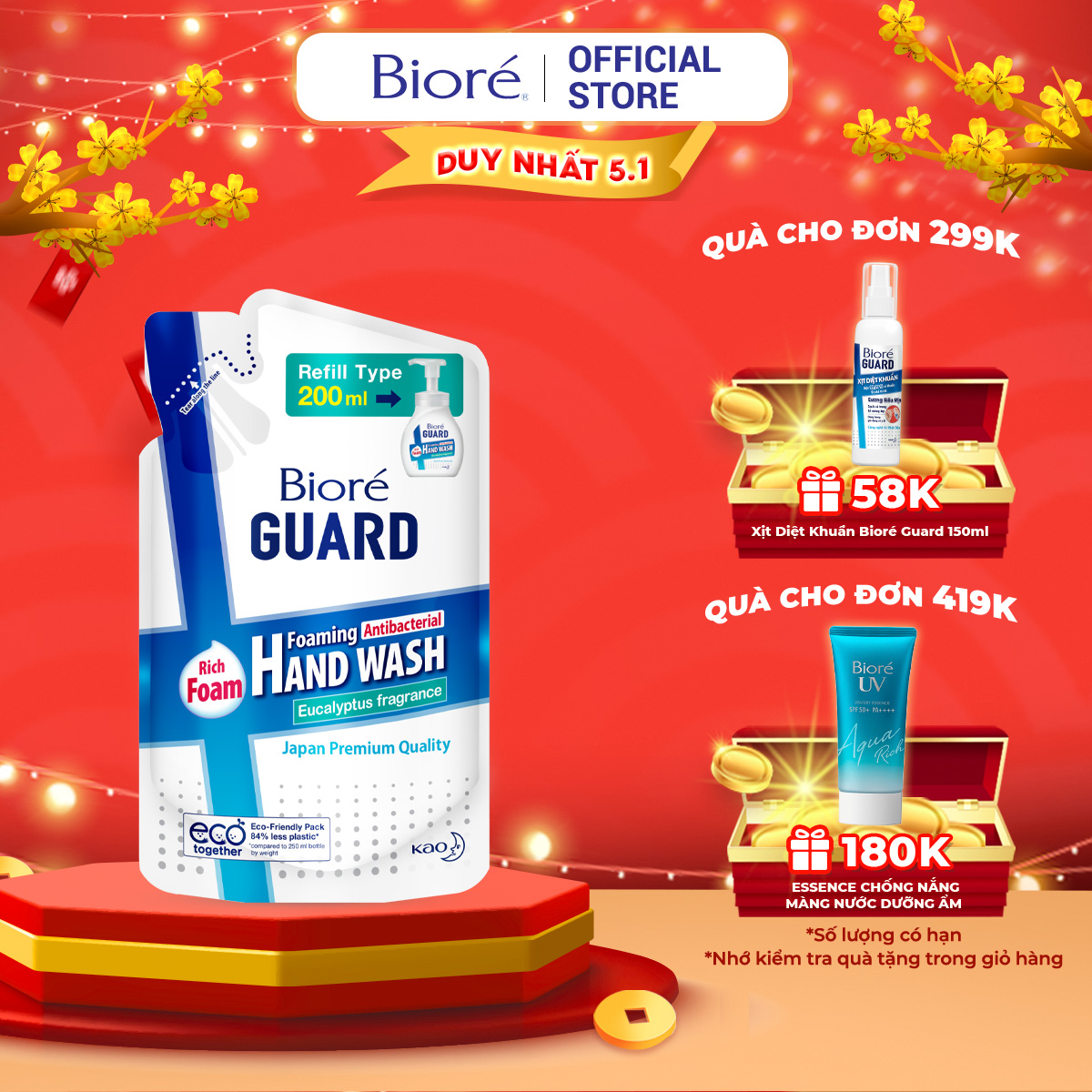 Bioré Bọt Rửa Tay Kháng Khuẩn Guard – Hương Khuynh Diệp (Túi) 200ml