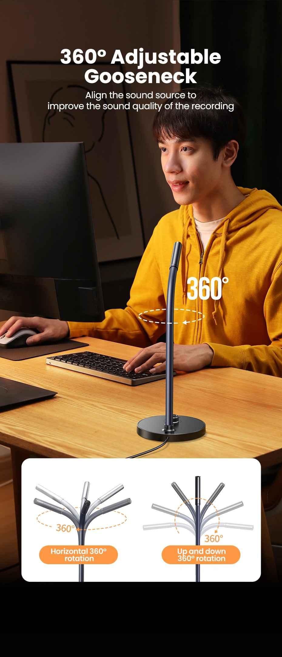 Ugreen UG90416CM564TK Màu Đen Micro để bàn cổng kết nối USB có kèm nút chỉnh tăng , giảm âm lượng - HÀNG CHÍNH HÃNG