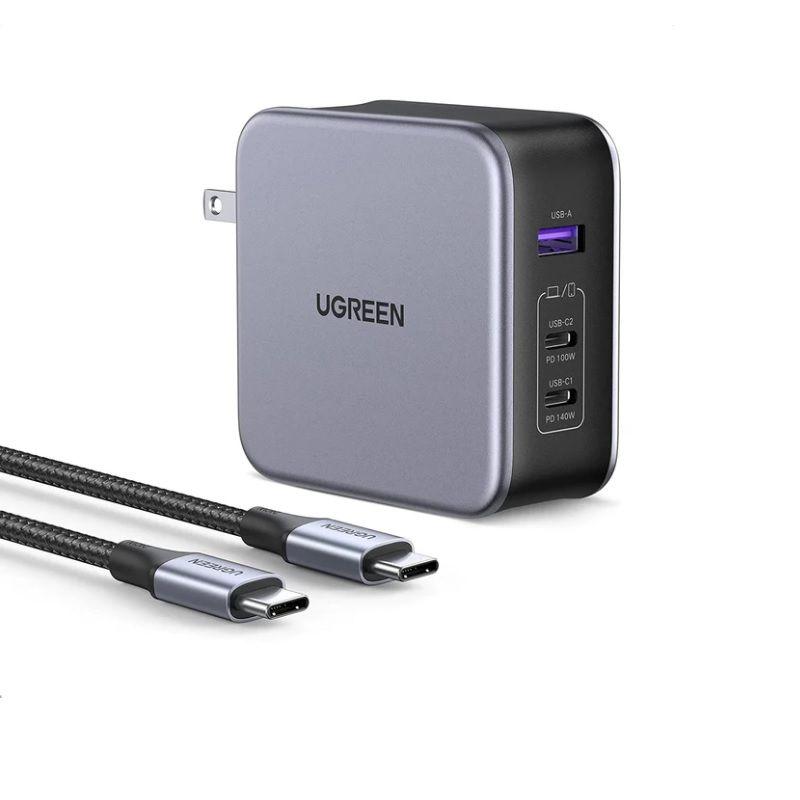 Ugreen UG9054890548TK 140W kèm cáp USB-C dài 1.8M Màu Xám Bộ sạc nhanh Nexode có 2 cổng USB-C và 1 cổng - HÀNG CHÍNH HÃNG