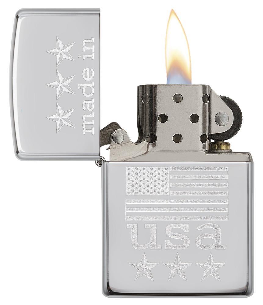 Bật Lửa Zippo Made In The USA With Flag Polished Chrome