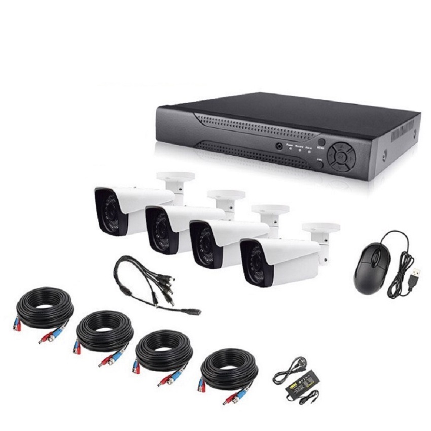 Bộ camera AHD KIT 4 mắt 1080P VỎ KIM LOẠI xem trên điện thoại, tivi, máy tín, Lắp ngoài trời và trong nhà-hàng chính hãng