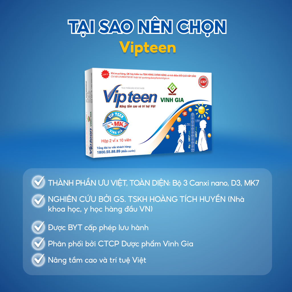 Viên Uống Hỗ Trợ Phát Triển Chiều Cao VIPTEEN VINH GIA Cho Trẻ 9 -18 tuổi