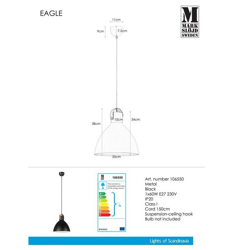 Đèn thả bàn ăn, đèn thả trang trí phòng EAGLE thương hiệu Markslojd, Thụy Điển- OBIN - chóa kim loại màu đen,