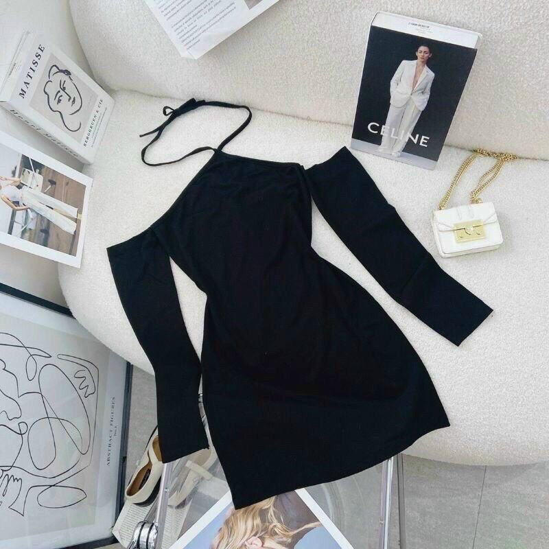 Đầm Body Cổ Yếm Buộc Dây Chất Thun Gân Freesize