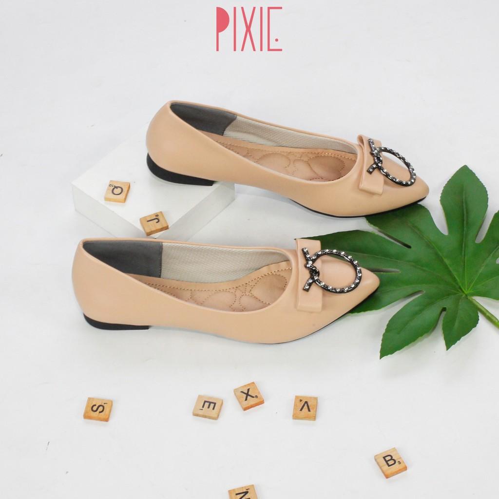 Giày Búp Bê Mũi Nhọn Khóa Tròn Pixie X489