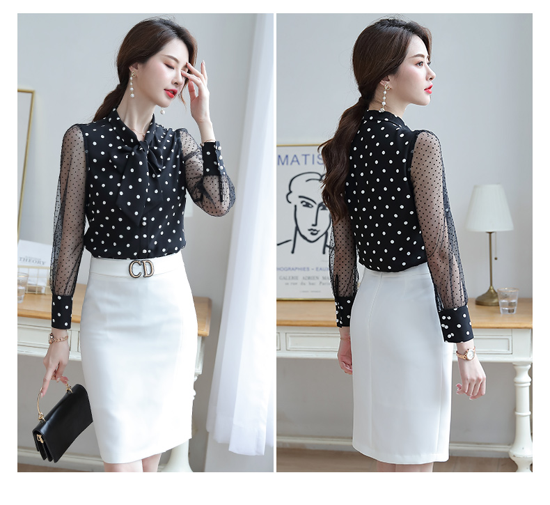 ÁO CÔNG SỞ CHẤM BI THẮT NƠ CỔ ÁO