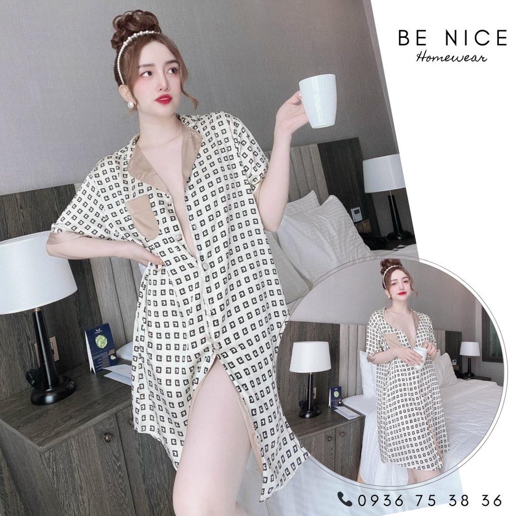 Váy lụa cổ bẻ với nhiều họa tiết xinh xắn cho nàng nhà Be Nice Homewear