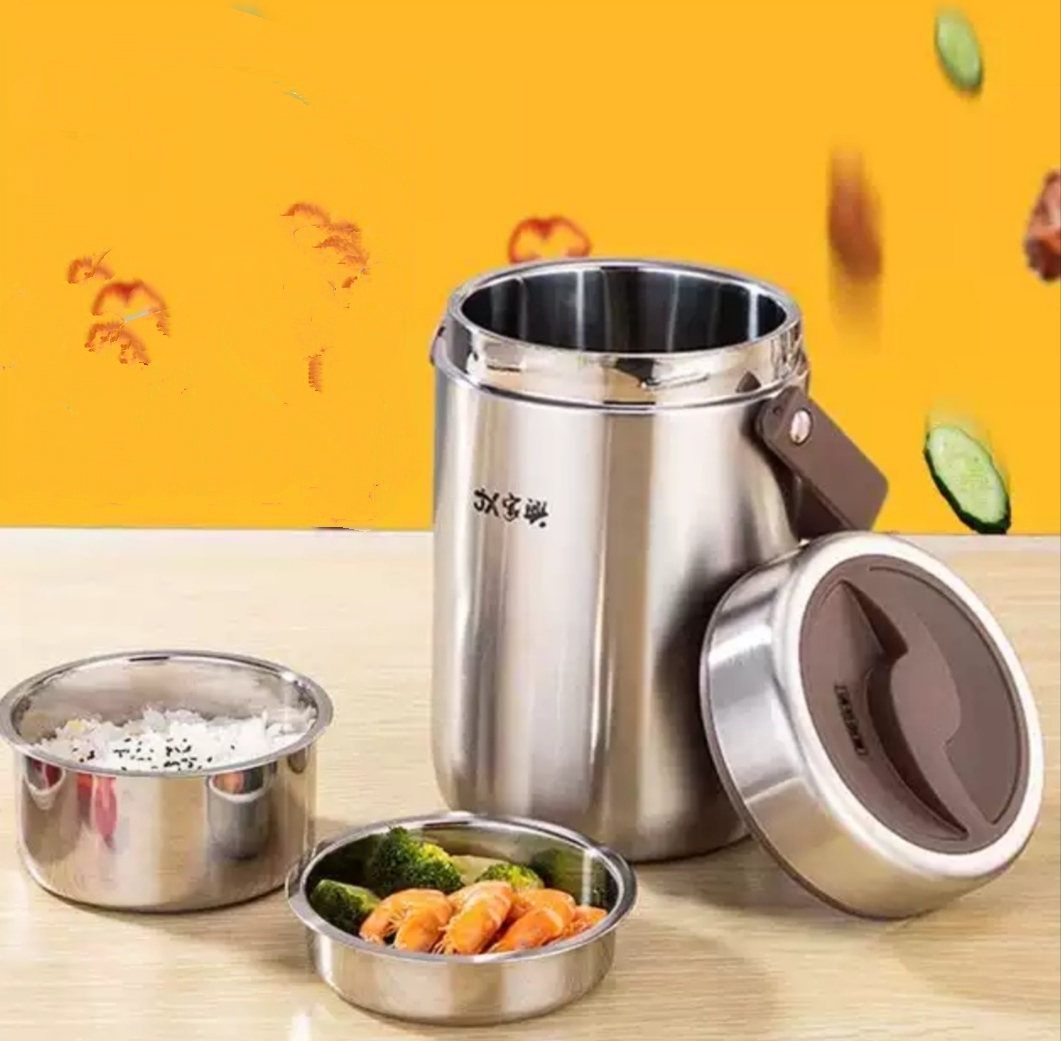 Cặp Lồng cơm, hộp cơm giữ nhiệt văn phòng chất liệu inox 304 cao cấp, cặp lồng cà men 3 tầng, nắp chống tràn, 1,6L