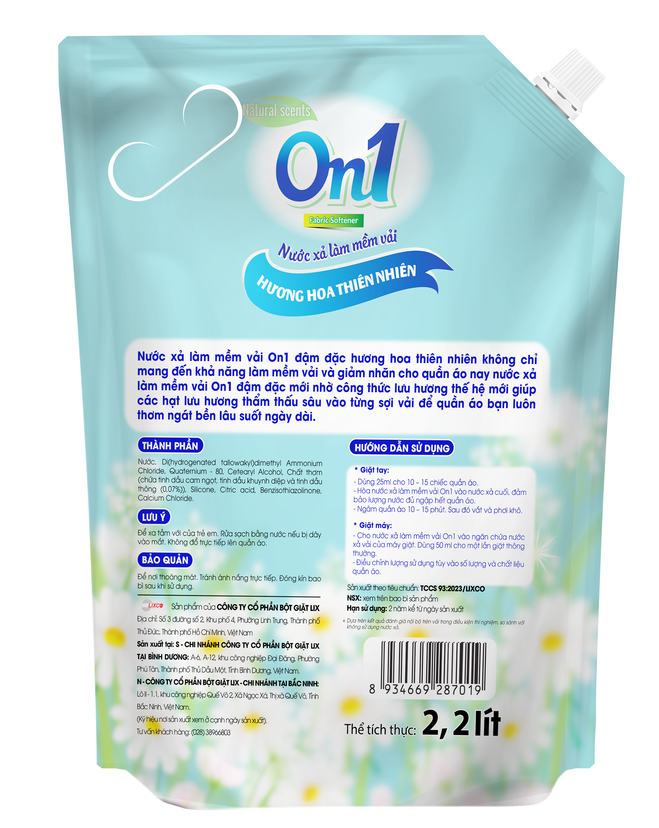 Nước xả vải ON1 hương hoa thiên nhiên dung tích 2.2L - xả quần áo lưu hương trên từng sợi vải -17902