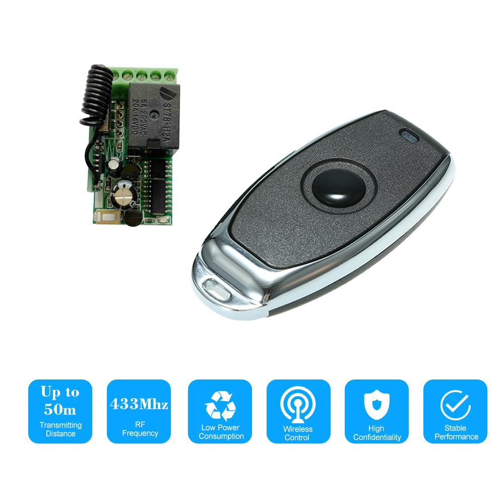 433Mhz DC 12V Universal RF Remote Control Switch Relay Receiver Module Mini 1CH Wireless Control Switch + 5PCS RF 433 Mhz Transmitter Remote Controls For Household Appliances Electronic Lock Control 1527 Chip